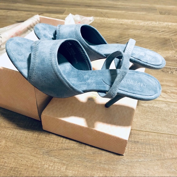 NWT baby blue suede genuine leather slingback kitty heels toe thong 3 1/4” heels - Picture 6 of 9